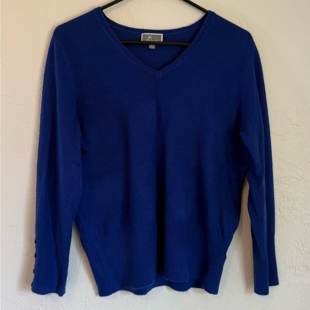 JM Collection Blue V-Neck Sweater